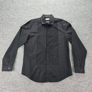 Calvin Klein Shirt Mens Large Black Slim Fit Button Up Long Sleeve Western‎